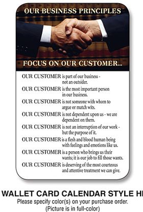 printed business principles wallet cards